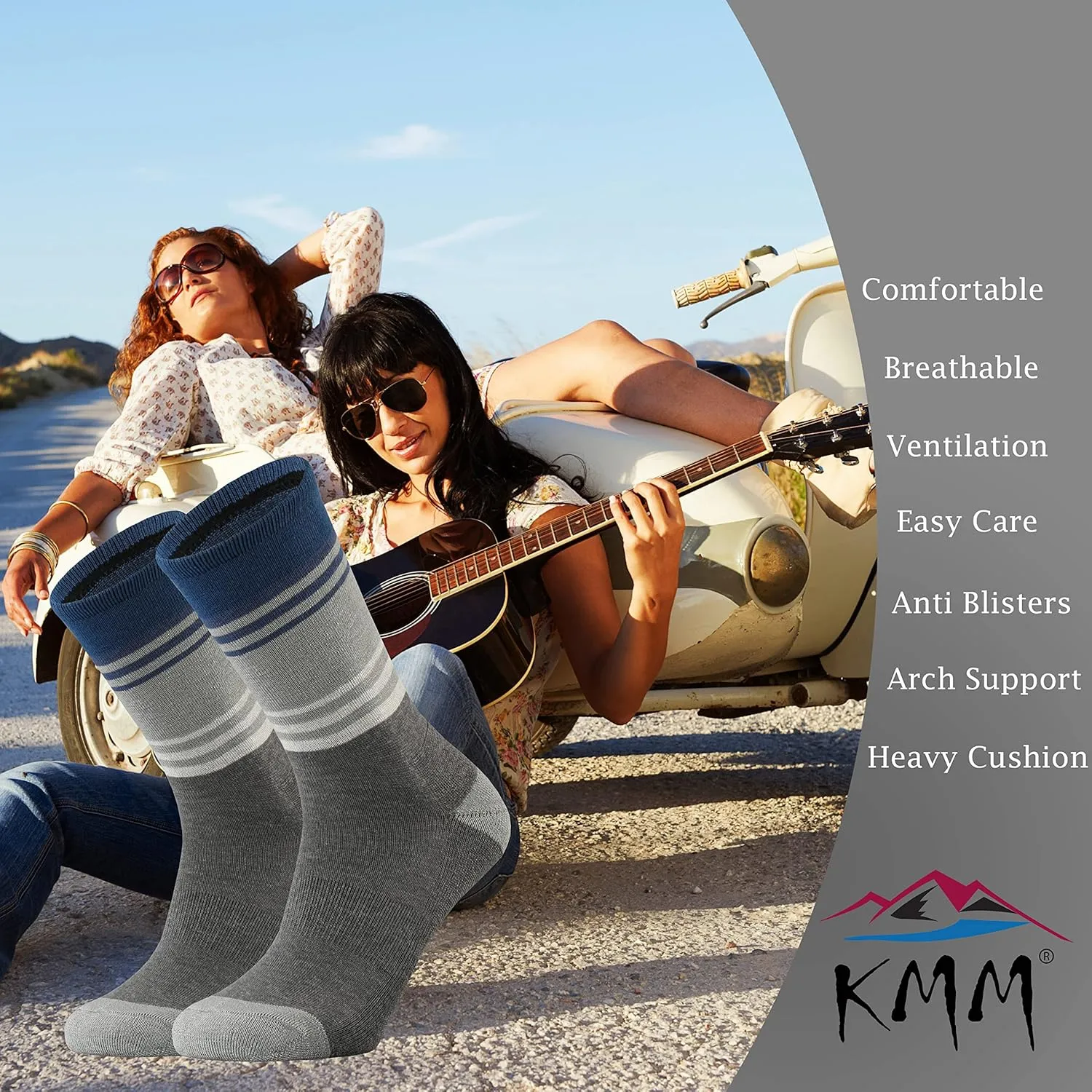 KMM Women's Merino Wool Cushion Crew Socks for Ladies Outdoor Hiking Hike Trail Casual Stylish Colorful Light Dry Soft comfy