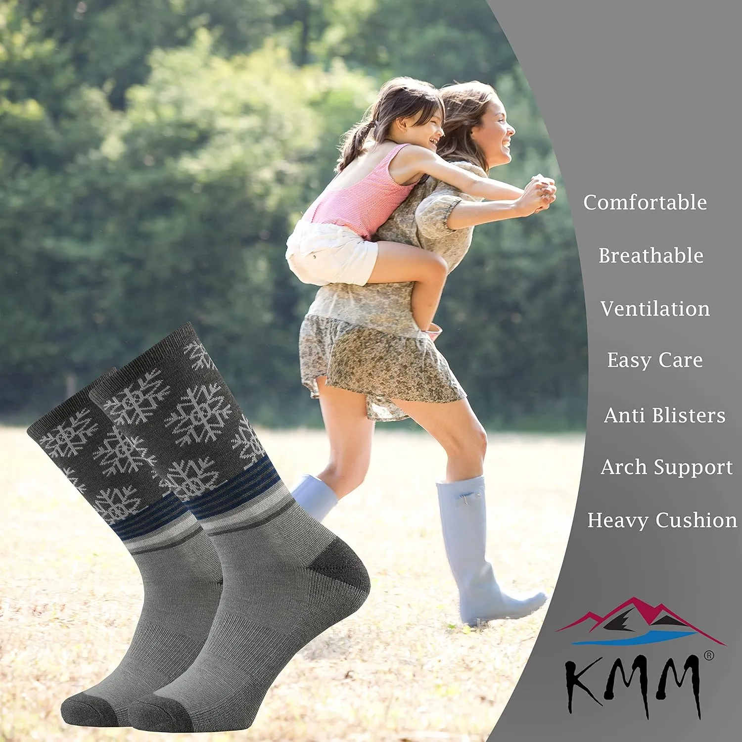 KMM Women's Merino Wool Cushion Crew Socks for Ladies Outdoor Hiking Hike Trail Casual Stylish Colorful Light Dry Soft comfy