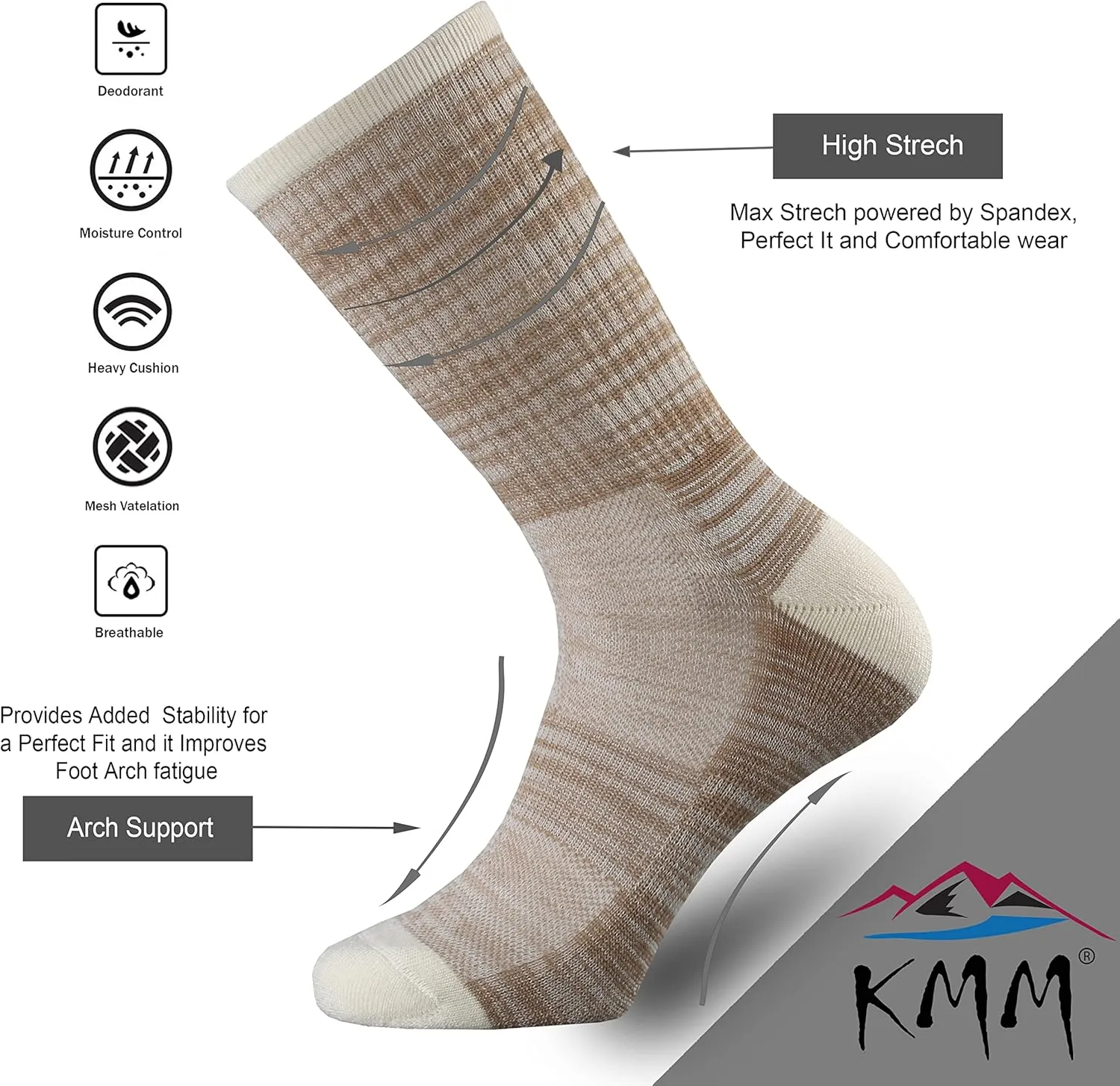KMM Women's Merino Wool Cushion Crew Socks for Ladies Outdoor Hiking Hike Trail Casual Stylish Colorful Light Dry Soft comfy
