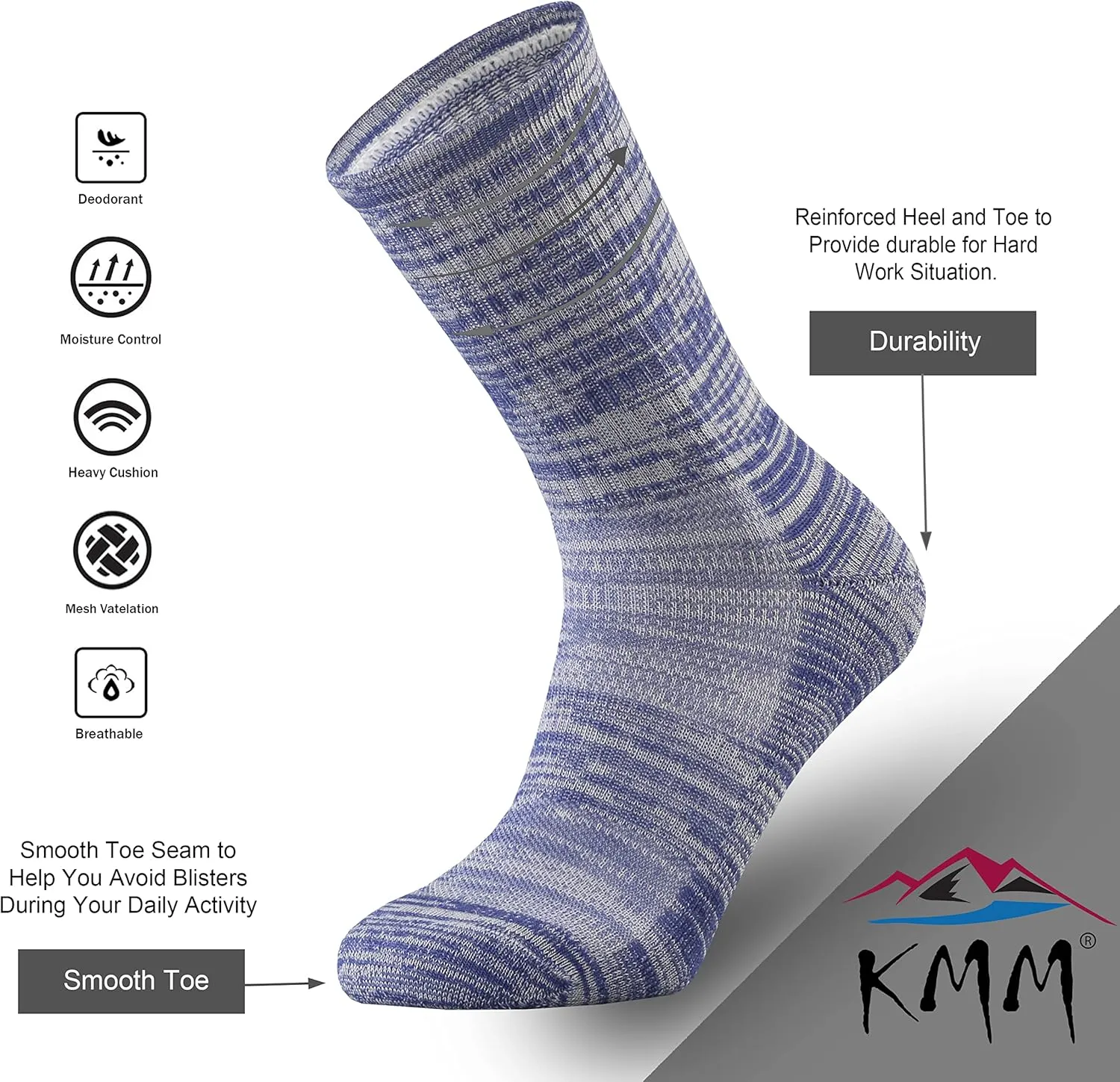 KMM Women's Merino Wool Cushion Crew Socks for Ladies Outdoor Hiking Hike Trail Casual Stylish Colorful Light Dry Soft comfy