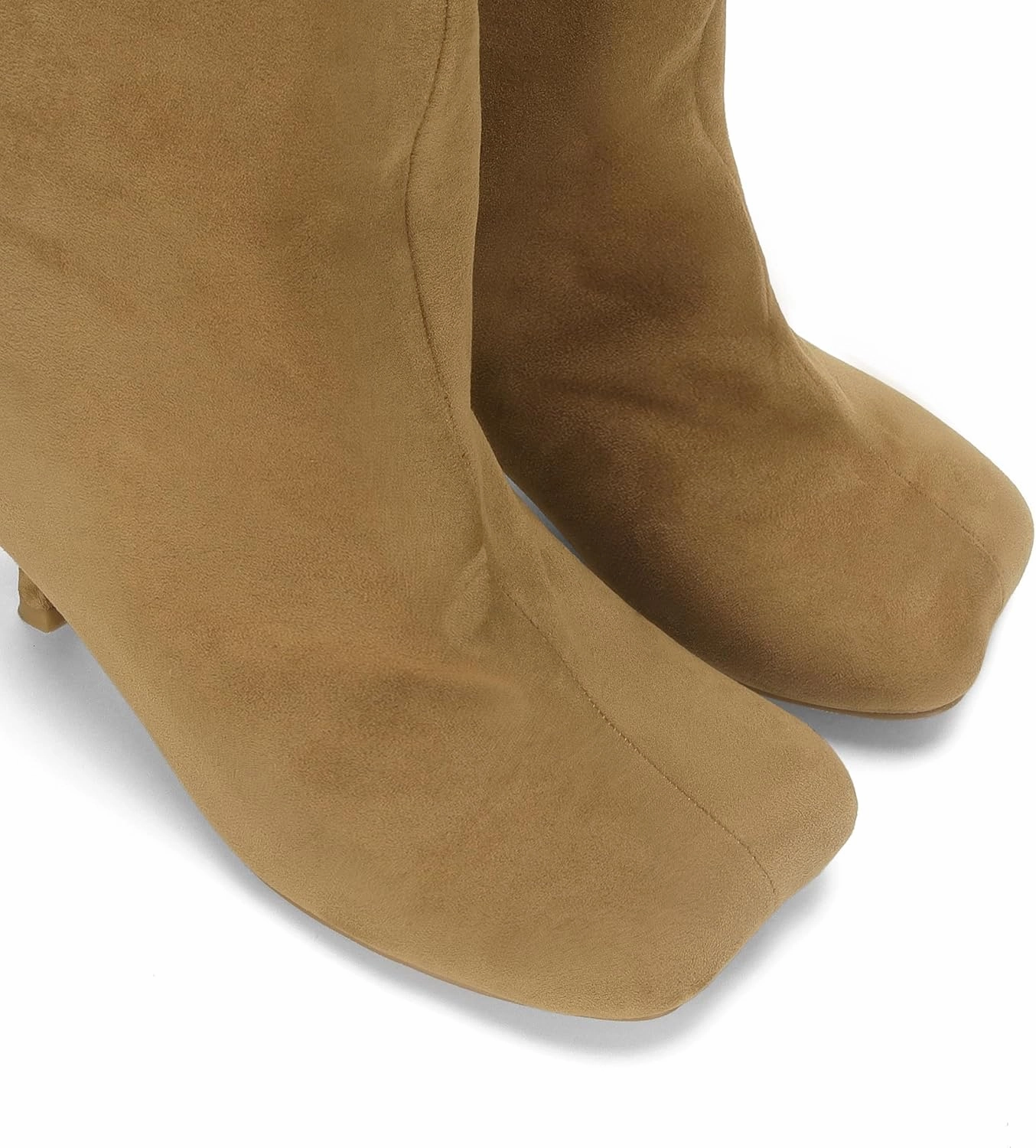 Knee High Boots for Women Faux Suede Wide Calf Square Toe Tall Stiletto Heels Long Fall Pull on Fashion Casual Cute