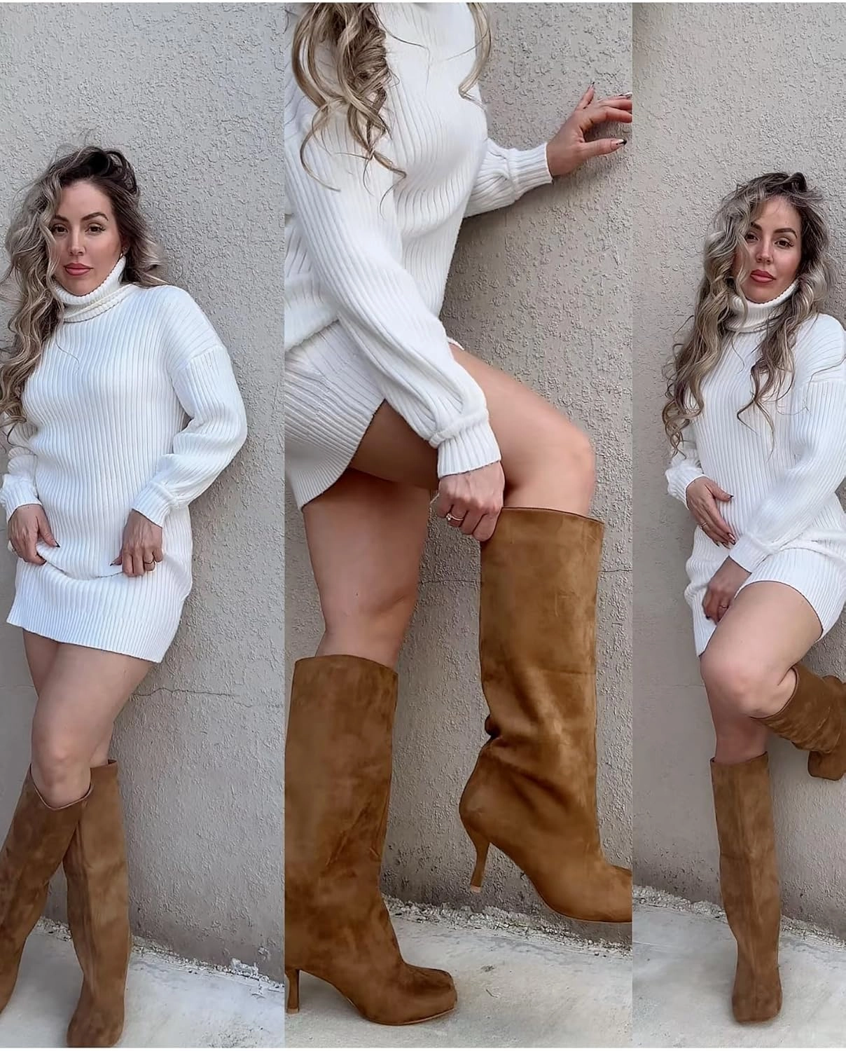 Knee High Boots for Women Faux Suede Wide Calf Square Toe Tall Stiletto Heels Long Fall Pull on Fashion Casual Cute