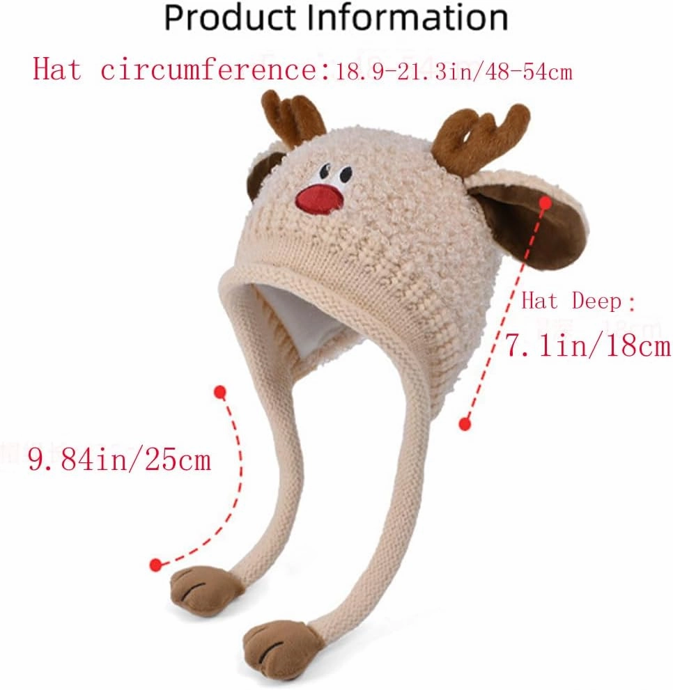 Knit Hats Winter Fleece Lining Skiing Winter Caps for Boys Girls Cute Animal Character with Warm Ear Flap