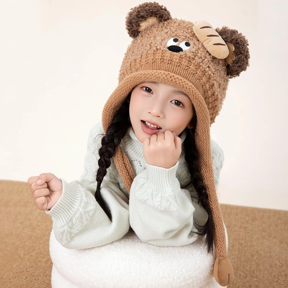 Knit Hats Winter Fleece Lining Skiing Winter Caps for Boys Girls Cute Animal Character with Warm Ear Flap