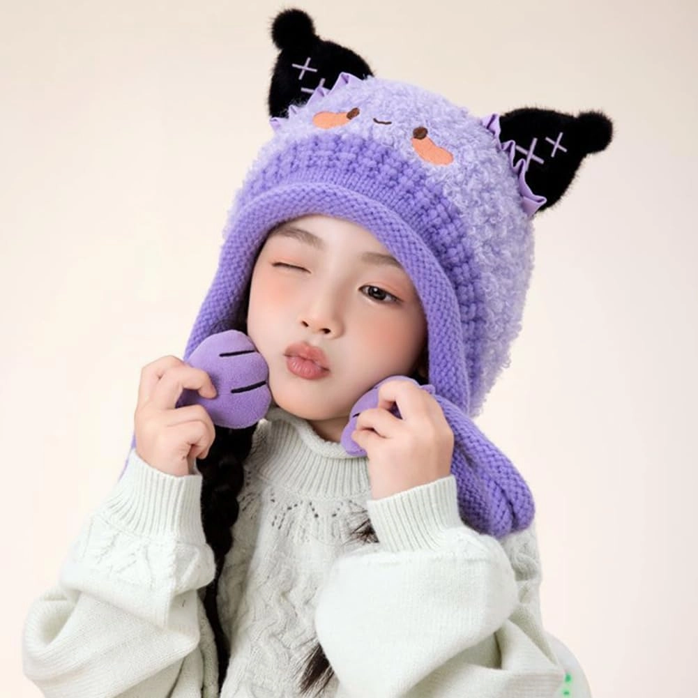 Knit Hats Winter Fleece Lining Skiing Winter Caps for Boys Girls Cute Animal Character with Warm Ear Flap