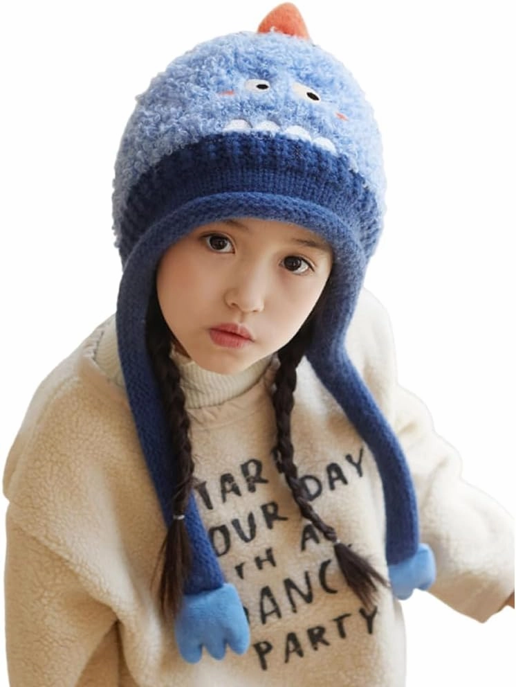Knit Hats Winter Fleece Lining Skiing Winter Caps for Boys Girls Cute Animal Character with Warm Ear Flap