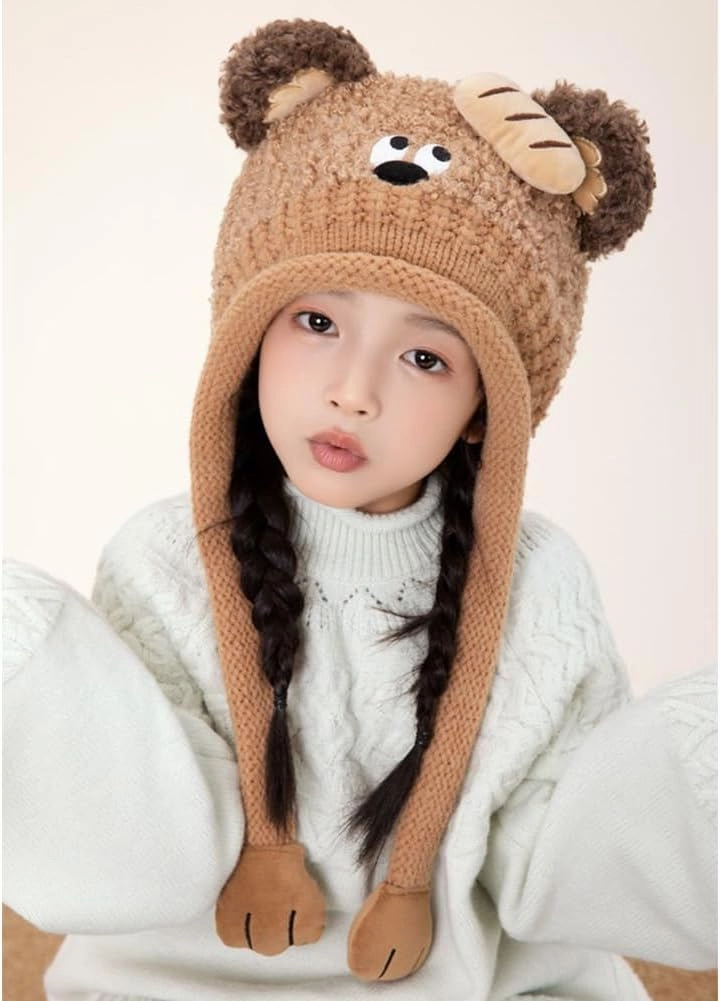 Knit Hats Winter Fleece Lining Skiing Winter Caps for Boys Girls Cute Animal Character with Warm Ear Flap