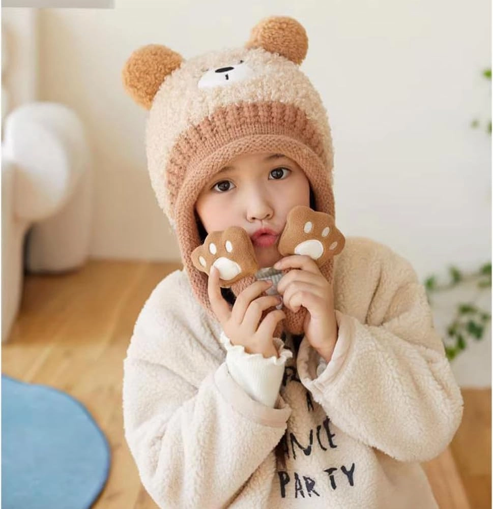 Knit Hats Winter Fleece Lining Skiing Winter Caps for Boys Girls Cute Animal Character with Warm Ear Flap