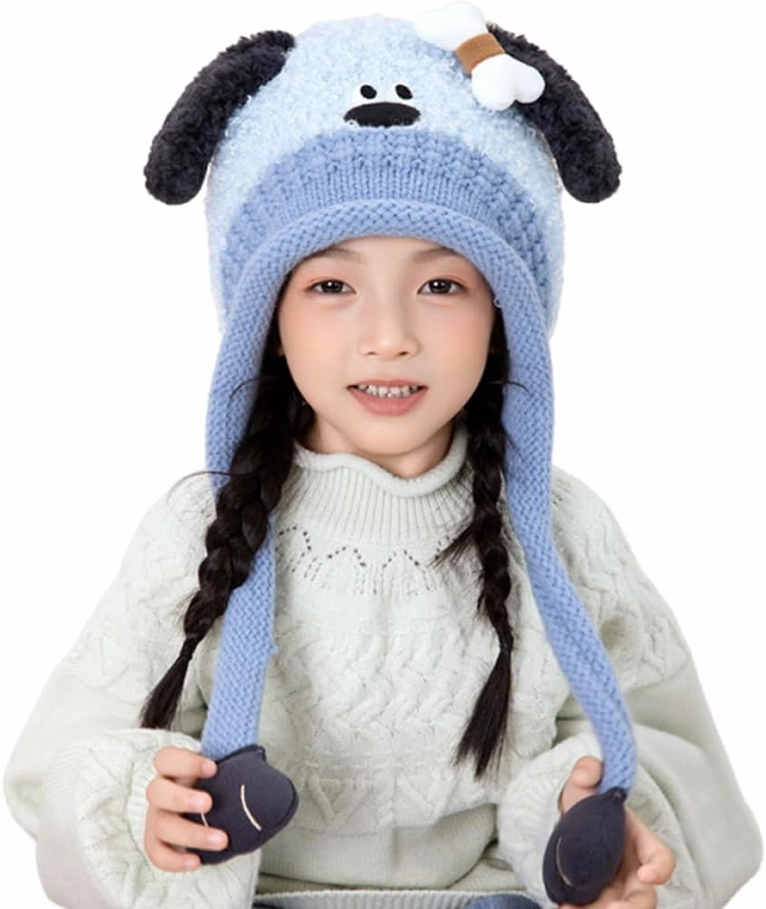 Knit Hats Winter Fleece Lining Skiing Winter Caps for Boys Girls Cute Animal Character with Warm Ear Flap
