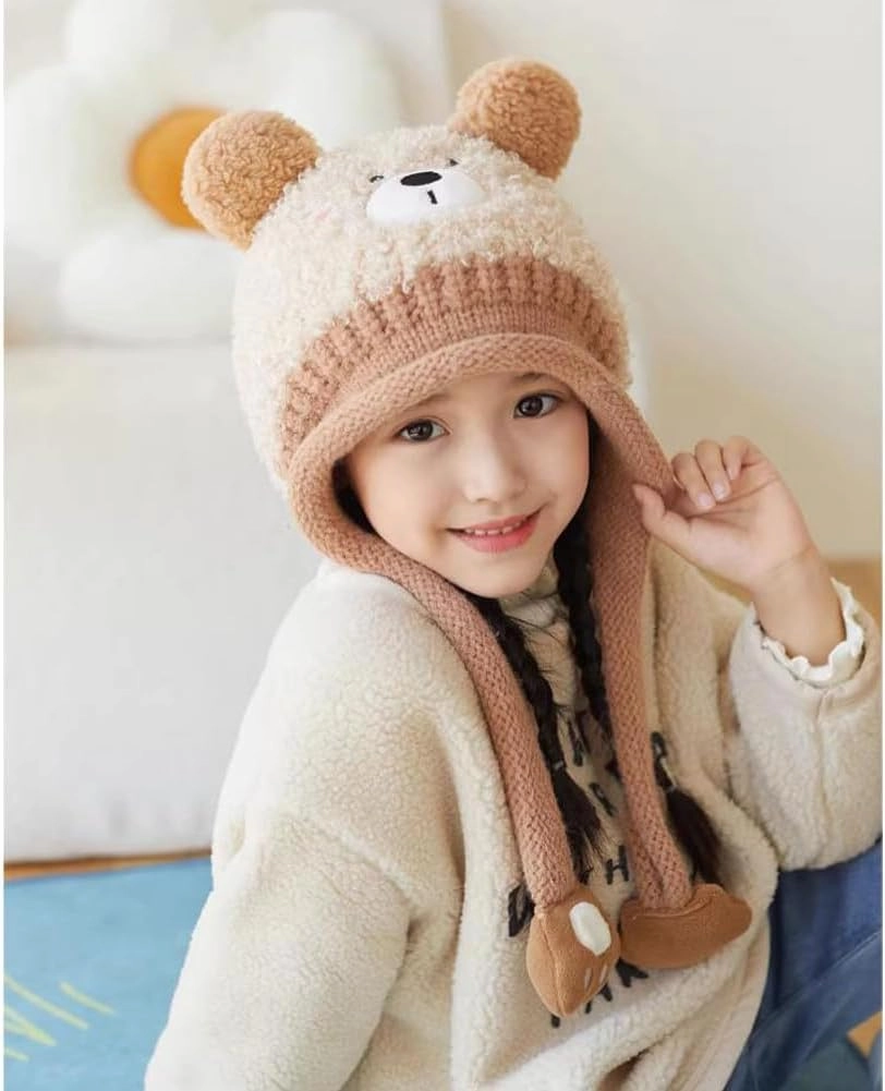 Knit Hats Winter Fleece Lining Skiing Winter Caps for Boys Girls Cute Animal Character with Warm Ear Flap