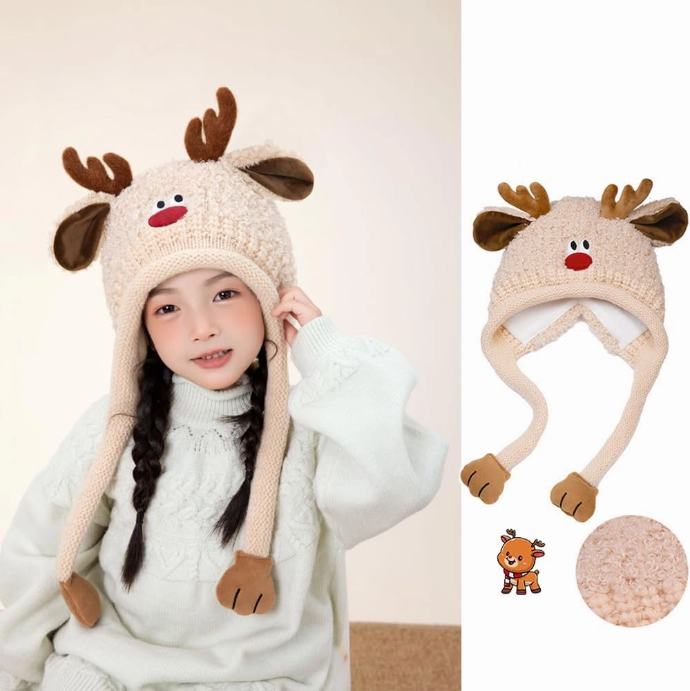 Knit Hats Winter Fleece Lining Skiing Winter Caps for Boys Girls Cute Animal Character with Warm Ear Flap