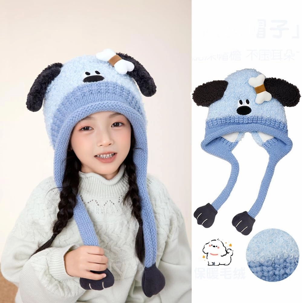 Knit Hats Winter Fleece Lining Skiing Winter Caps for Boys Girls Cute Animal Character with Warm Ear Flap