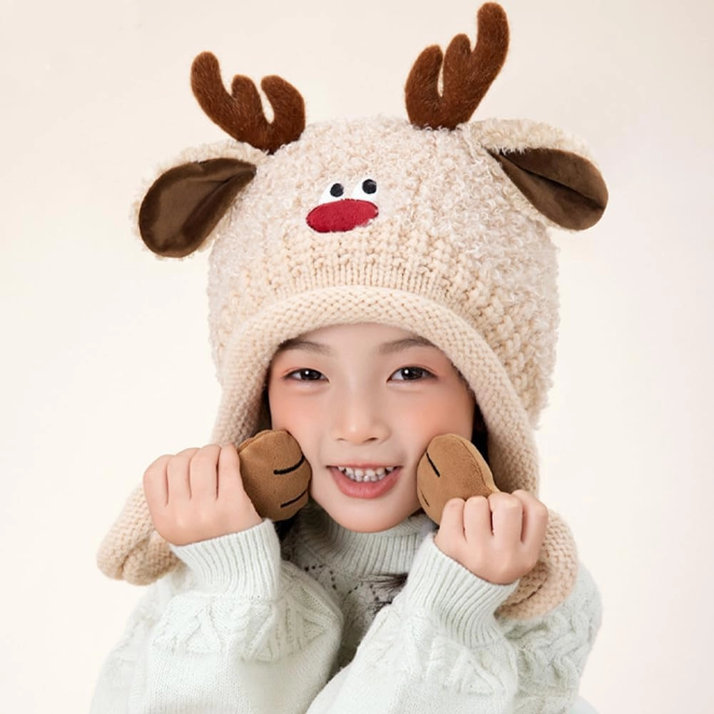Knit Hats Winter Fleece Lining Skiing Winter Caps for Boys Girls Cute Animal Character with Warm Ear Flap