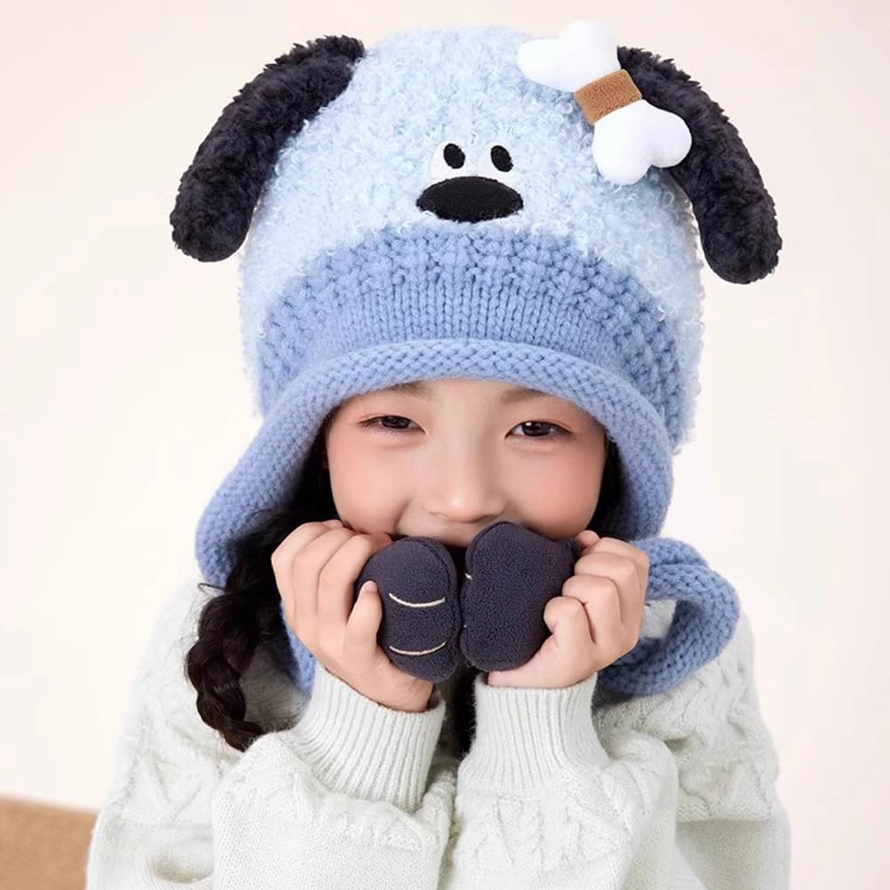 Knit Hats Winter Fleece Lining Skiing Winter Caps for Boys Girls Cute Animal Character with Warm Ear Flap