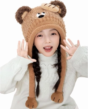 Knit Hats Winter Fleece Lining Skiing Winter Caps for Boys Girls Cute Animal Character with Warm Ear Flap