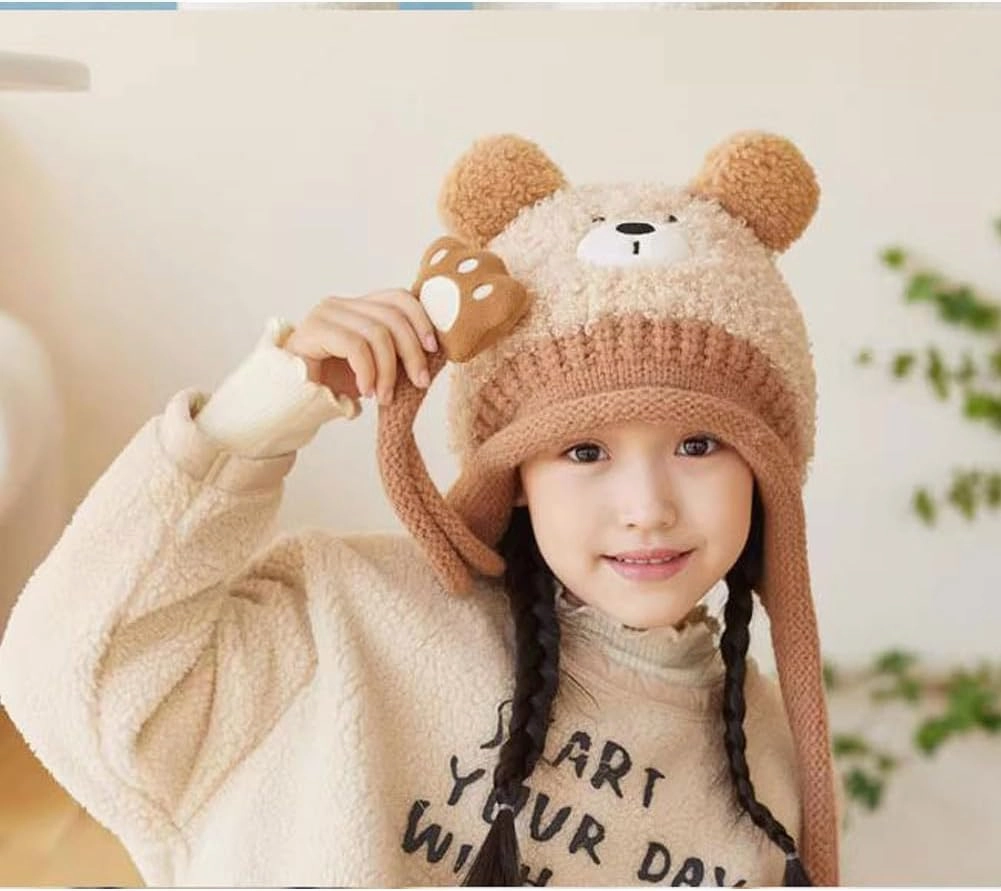 Knit Hats Winter Fleece Lining Skiing Winter Caps for Boys Girls Cute Animal Character with Warm Ear Flap