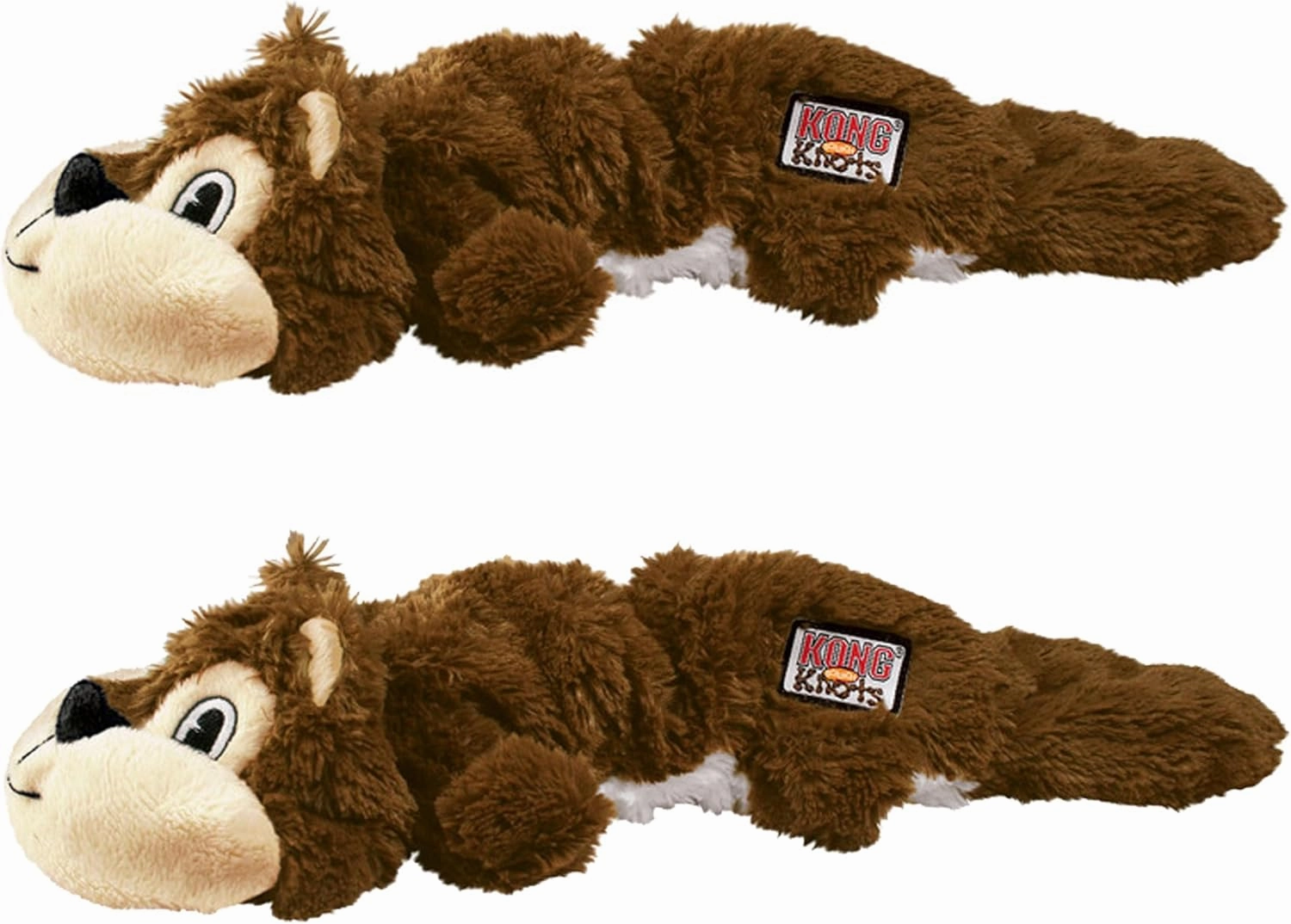KONG Scrunch Knots 2 Pack Dog Toy – Stuffing-Free Plush with Internal Knotted Ropes & Squeaker – Durable Tug & Chew Toy (Squirrel, Small/Medium)