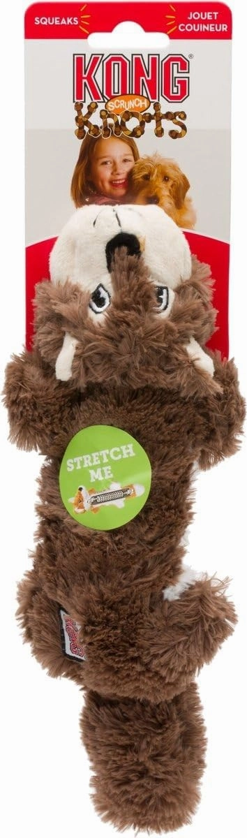 KONG Scrunch Knots 2 Pack Dog Toy – Stuffing-Free Plush with Internal Knotted Ropes & Squeaker – Durable Tug & Chew Toy (Squirrel, Small/Medium)
