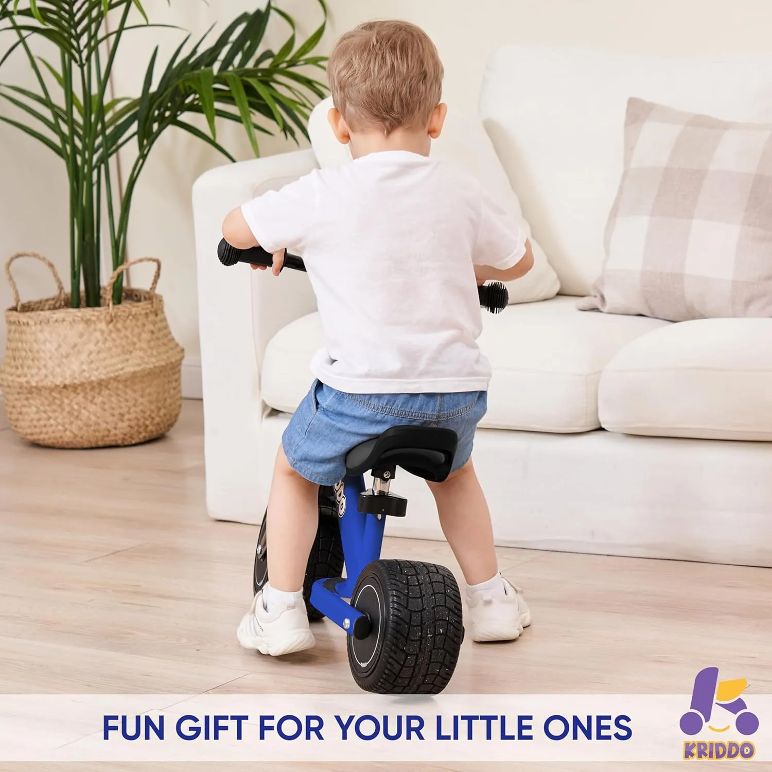 KRIDDO Baby Balance Bike Mini Cruiser Design with Wide PU Wheels for 1-3 Year Olds Ideal First Birthday Gift and Baby Toy, Blue