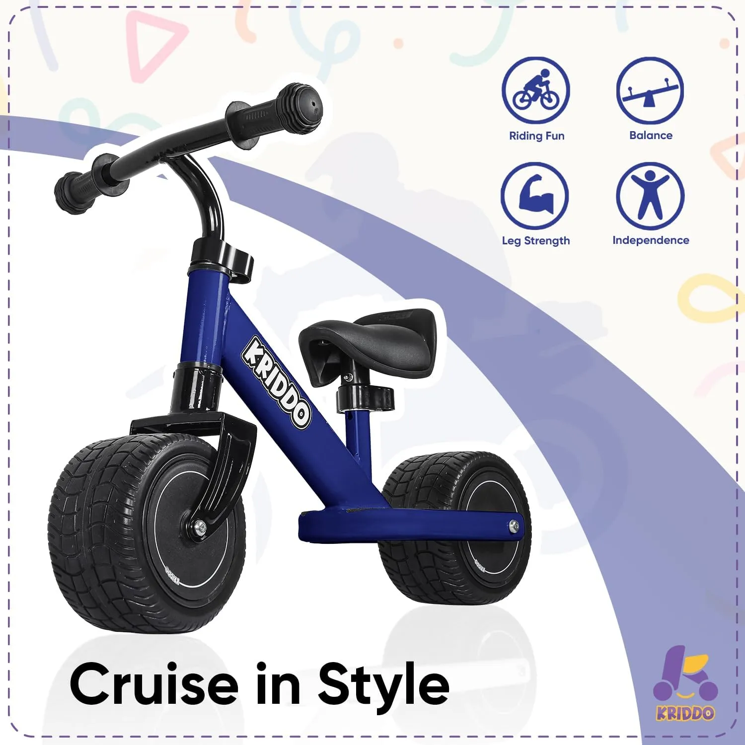 KRIDDO Baby Balance Bike Mini Cruiser Design with Wide PU Wheels for 1-3 Year Olds Ideal First Birthday Gift and Baby Toy, Blue