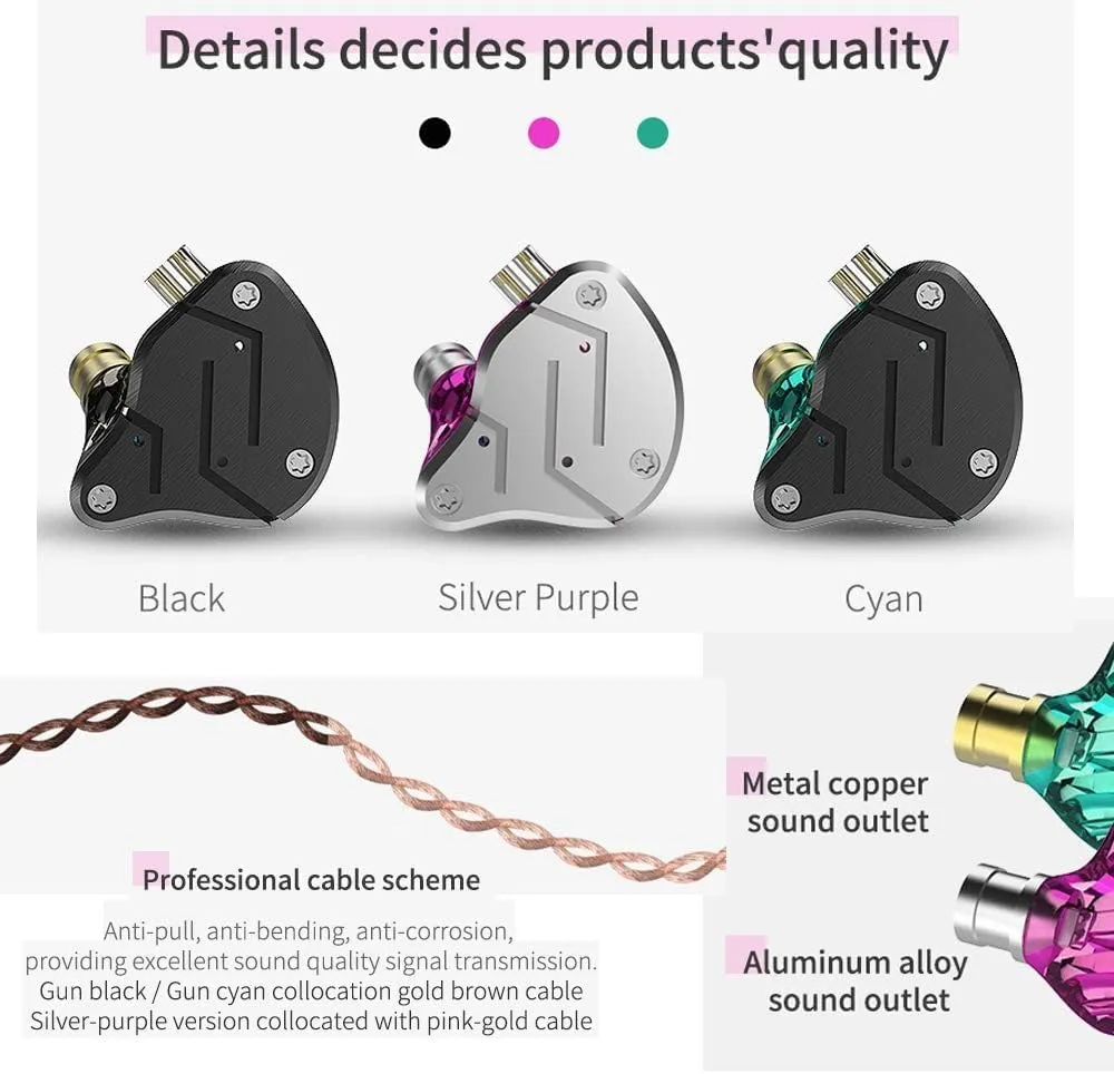 KZ ZSN Earphone with 1BA and 1DD, High Fidelity in Ear Earbuds High Resolution in Ear Monitor Headphone 0.75mm 2 pin Cable, Noise Cancelling KZ Headphone (Cyan, NO Mic)