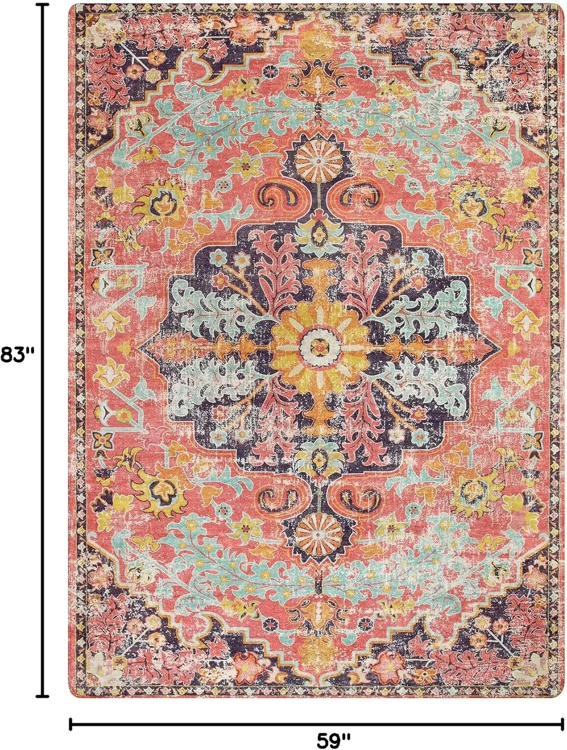 Lahome 5x7 Boho Living Room Rug Colorful Bedroom Rug, Large Bohemian Nursery Rug, Hot Pink Non-Slip Machine Washable Soft Playroom Mat Indoor Floor Accent Carpet for Dining Table Mud Room