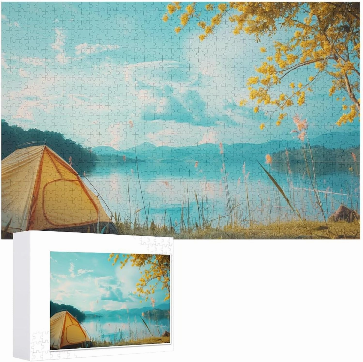 Lakeside Camping 1000 PCS Puzzle Fun and Challenging Activity and Artwork of Wooden Jigsaw Puzzle for Adults and Families