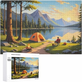 Lakeside Camping 1000 Peice Unique Shaped Wooden Puzzle for Adults and Kids Birthday Gift Family Game Jigsaw Puzzle for Adults Kids