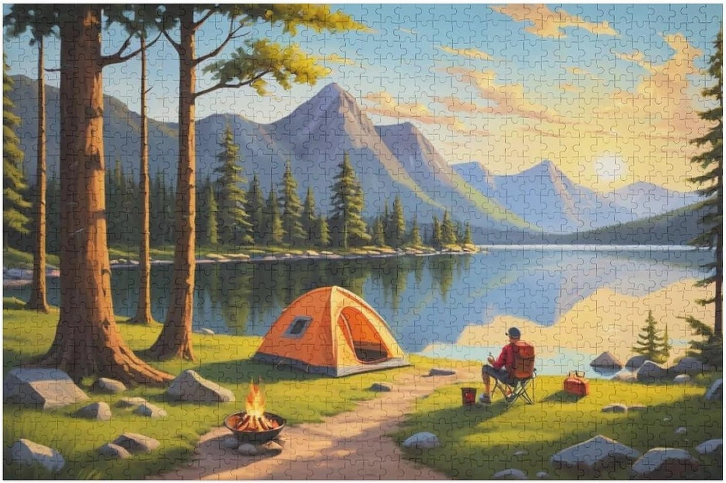 Lakeside Camping 1000 Peice Unique Shaped Wooden Puzzle for Adults and Kids Birthday Gift Family Game Jigsaw Puzzle for Adults Kids
