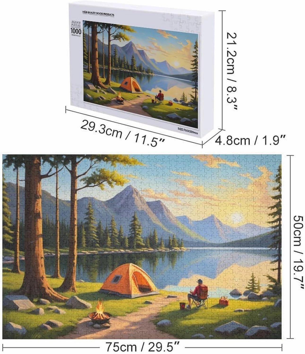 Lakeside Camping 1000 Peice Unique Shaped Wooden Puzzle for Adults and Kids Birthday Gift Family Game Jigsaw Puzzle for Adults Kids