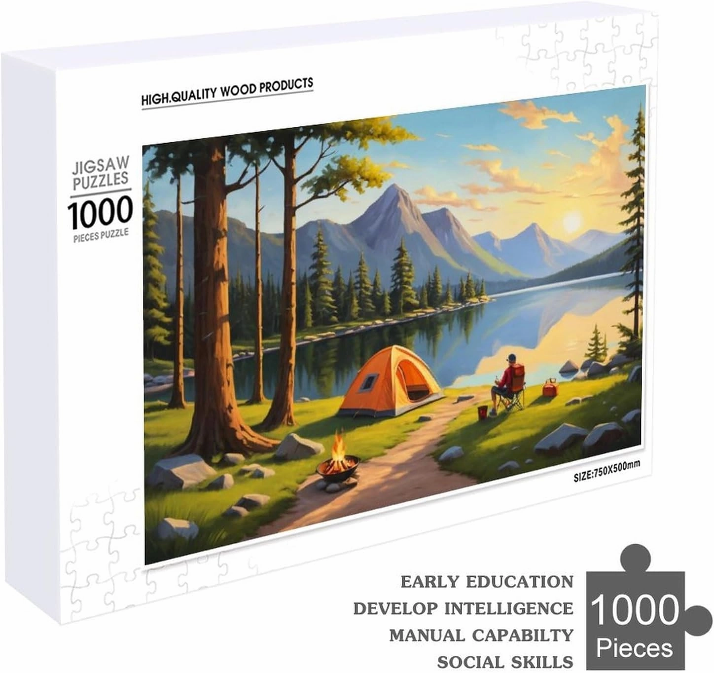 Lakeside Camping 1000 Peice Unique Shaped Wooden Puzzle for Adults and Kids Birthday Gift Family Game Jigsaw Puzzle for Adults Kids