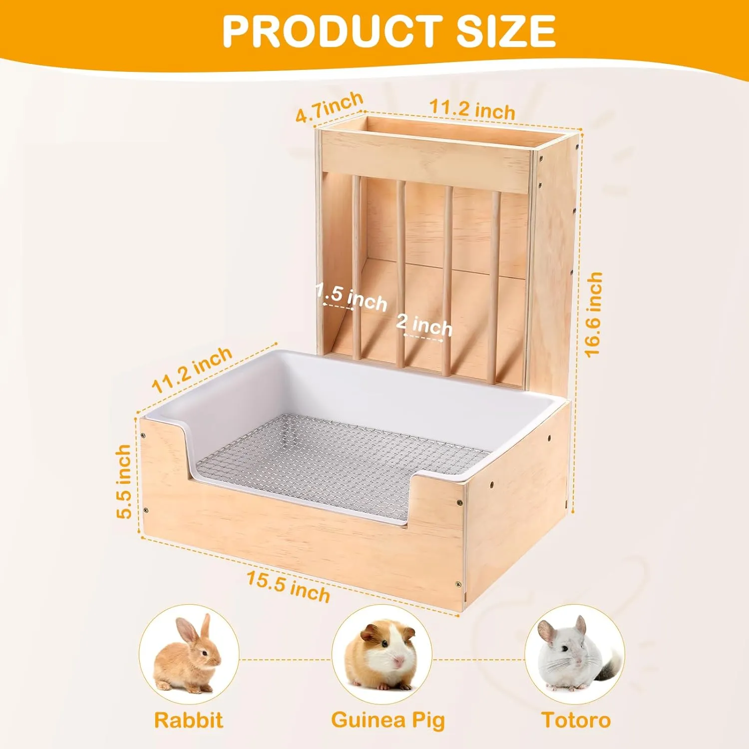 Large 2-in-1 Rabbit Hay Feeder & Litter Box Set, Wood, Mess Proof, for Guinea Pigs, Chinchillas, Hamsters, and Rabbits