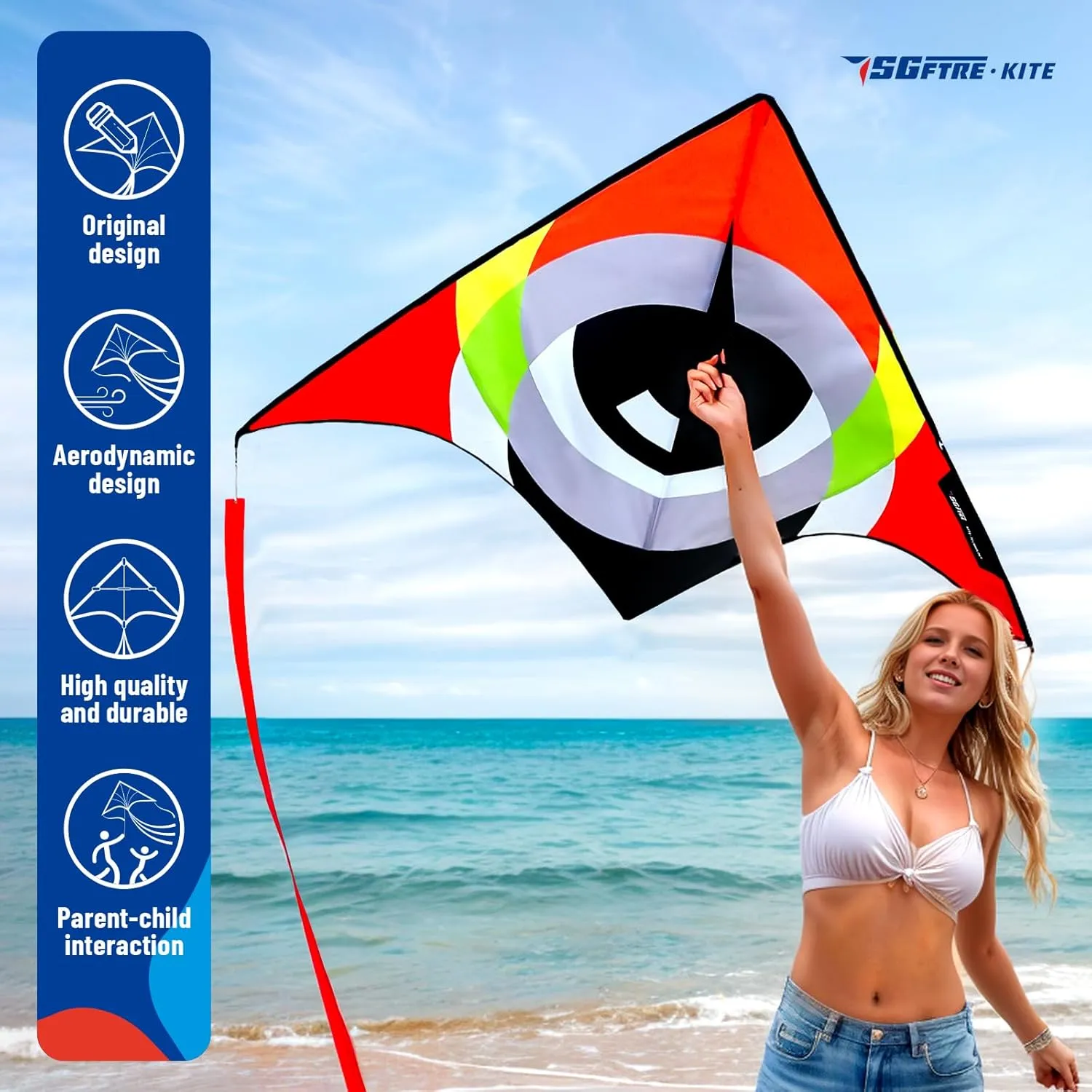 Large Delta Kites Flying Toys Easy to Fly，Kites Flying Toys for Kids & Adults，Beach Kite for Family Outdoor Activities(Eye of The Sky red, 1)