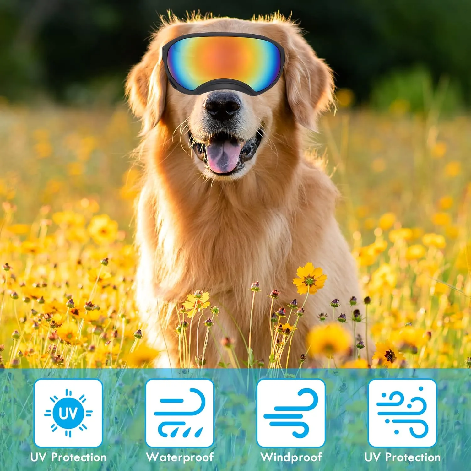 Large Dog Sunglasses, UV Protection Pet Goggles with Adjustable Strap for Large and Medium Dogs
