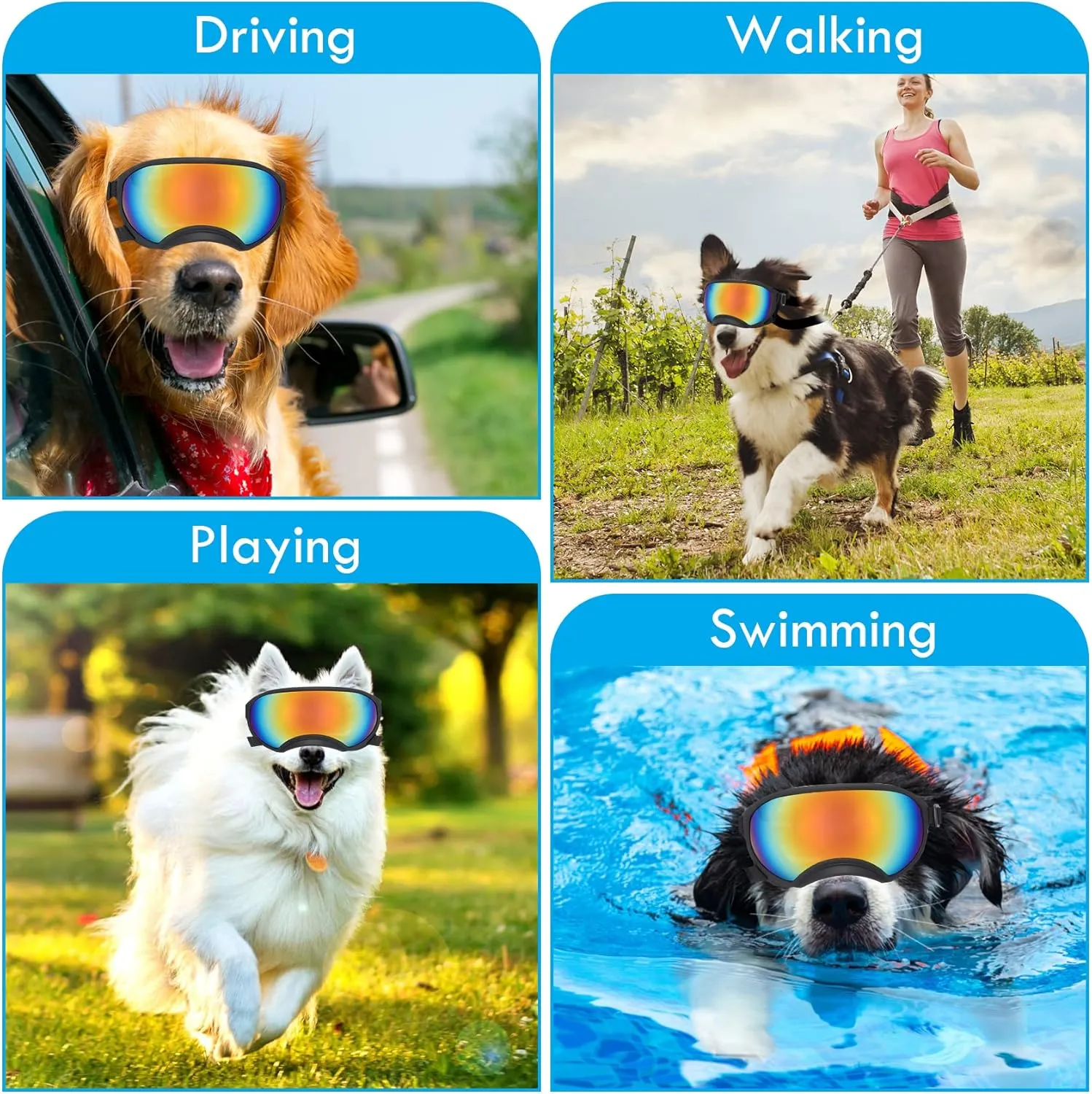 Large Dog Sunglasses, UV Protection Pet Goggles with Adjustable Strap for Large and Medium Dogs