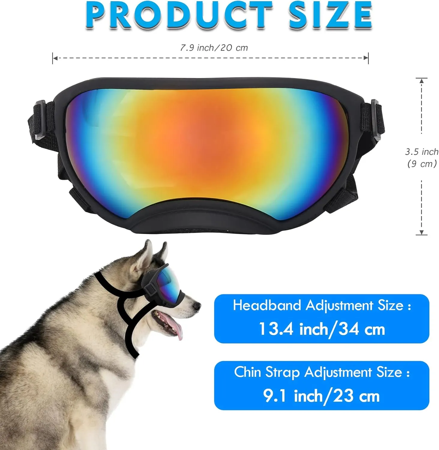 Large Dog Sunglasses, UV Protection Pet Goggles with Adjustable Strap for Large and Medium Dogs