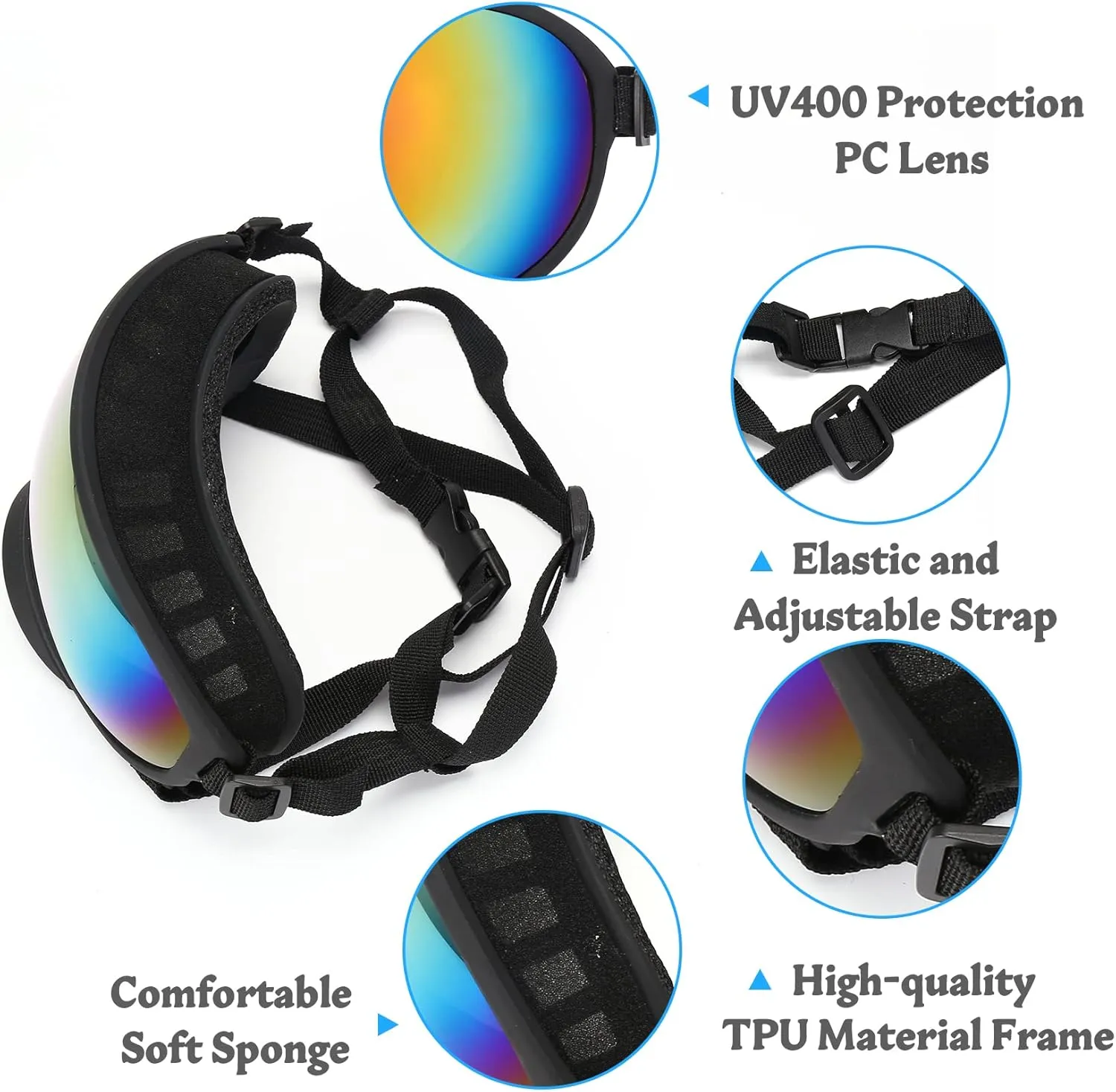 Large Dog Sunglasses, UV Protection Pet Goggles with Adjustable Strap for Large and Medium Dogs