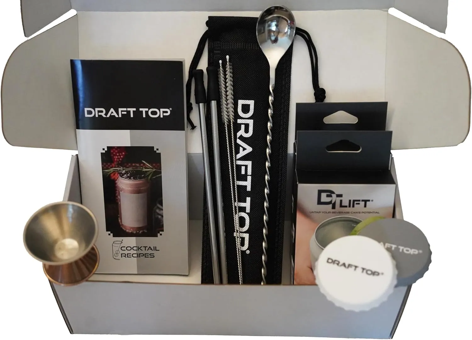 Large Gift Box – Topless Can Opener Set For Beer & Cocktail Lovers – Includes 2 Draft Top Lift Universals, Cocktail Tools, Can Covers & More – Perfect For Holidays, Tailgates, & Parties