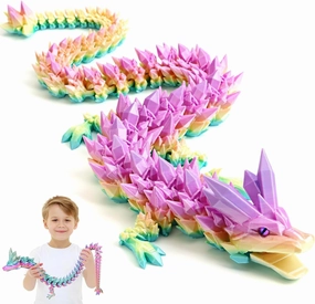 Large 3D Printed Dragon 24 inch- Articulated Crystal Dragon Toys, Big 3D Printed Animals ADHD Fidget Toy Gifts for Desk Decor, Perfect Desk Pet for Animal Collectors