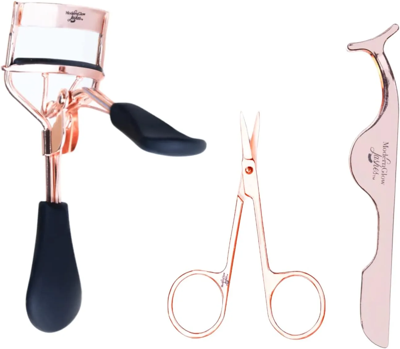 Lash Application Set of 3 pcs by Modern Glow Lashes Applicator Scissors & Eyelash Curlier (Set)