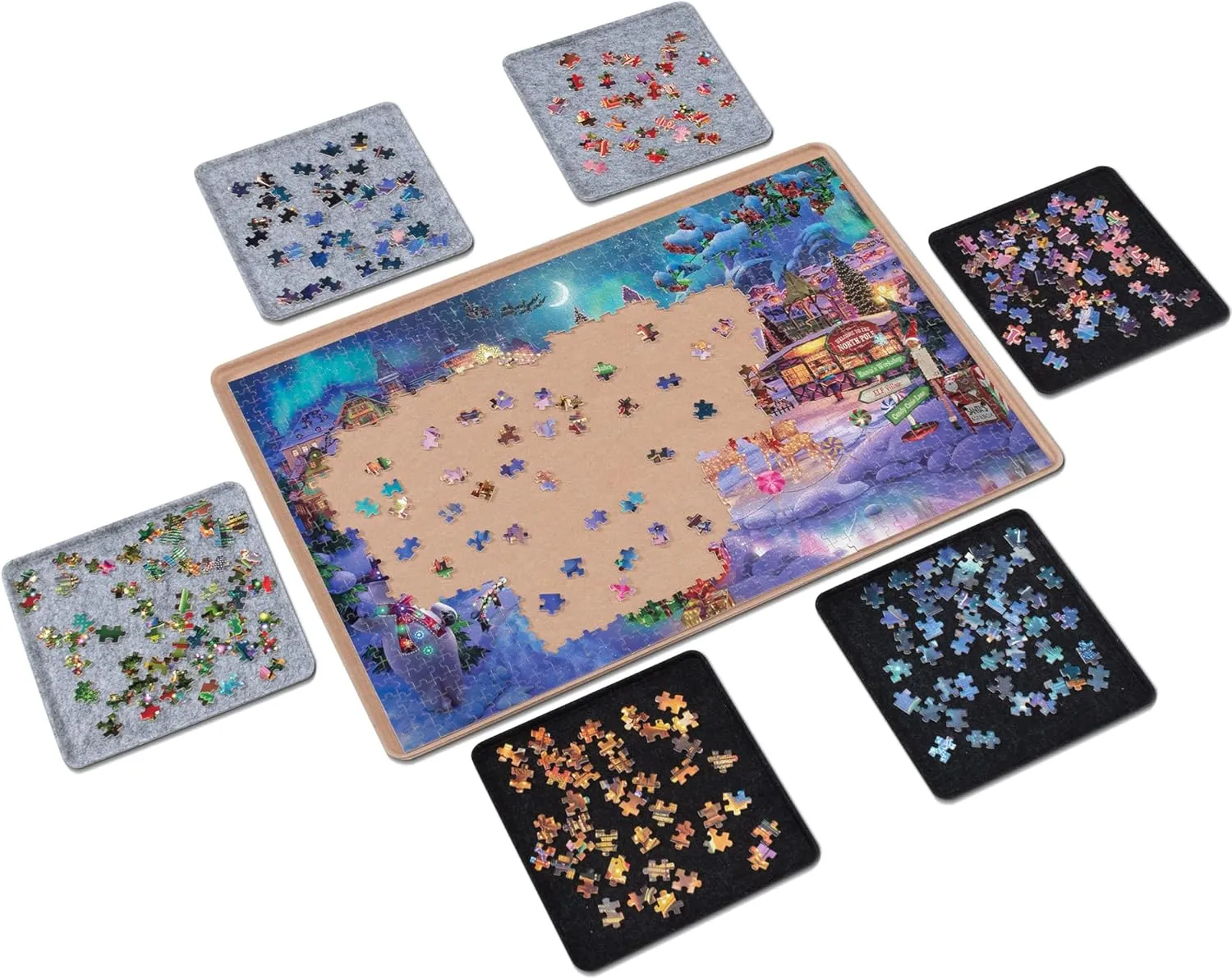 Lavievert Jigsaw Puzzle Board with 6 Sorting Trays, Lightweight Portable Felt Puzzle Mat Puzzle Storage Puzzle Saver for Up to 1000 Pieces - Khaki