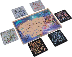 Lavievert Jigsaw Puzzle Board with 6 Sorting Trays, Lightweight Portable Felt Puzzle Mat Puzzle Storage Puzzle Saver for Up to 1000 Pieces - Khaki