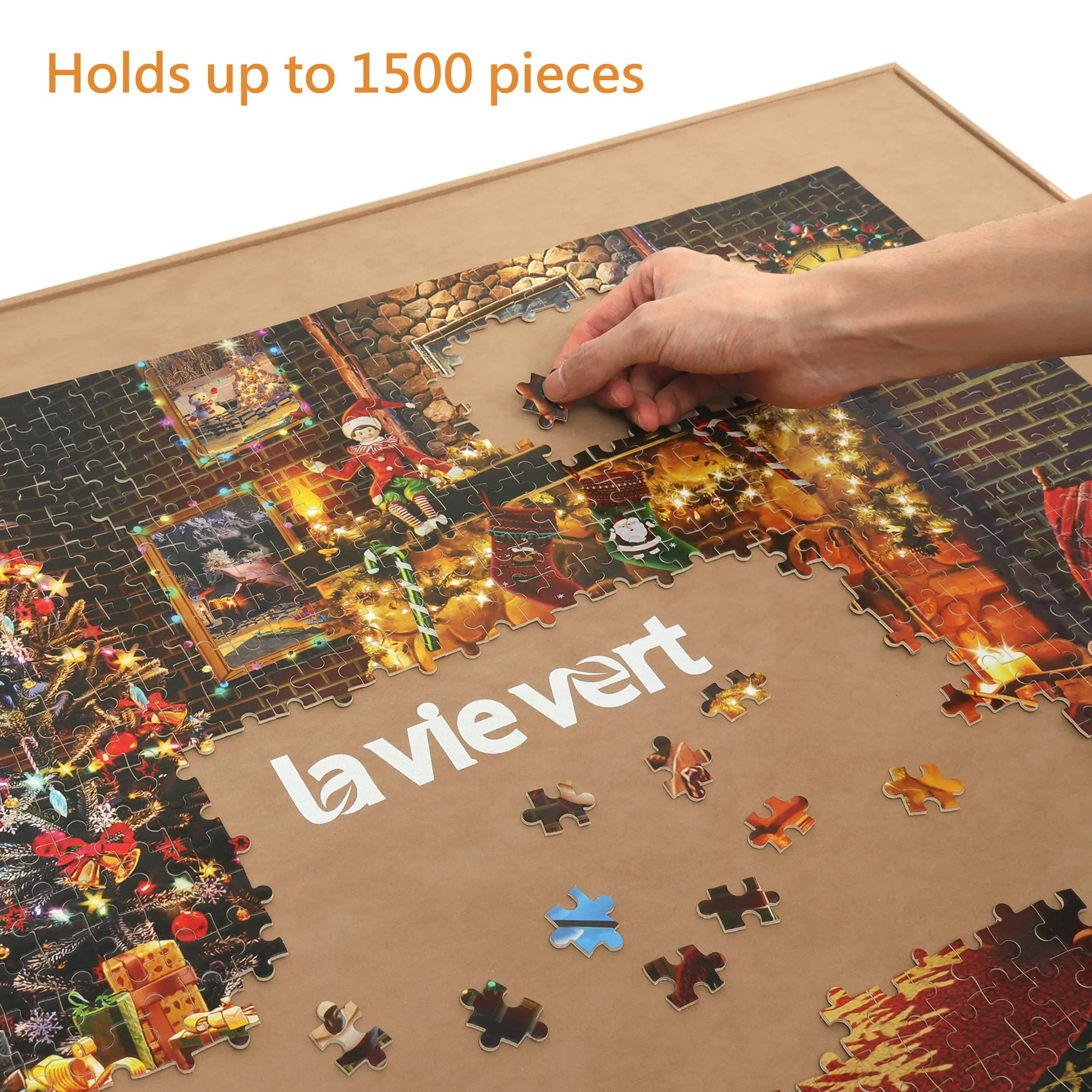 Lavievert Wooden Jigsaw Puzzle Board Portable Puzzle Plateau for Puzzle Storage Puzzle Saver, Non-Slip Surface, Fits Up to 1500 Pieces - Khaki