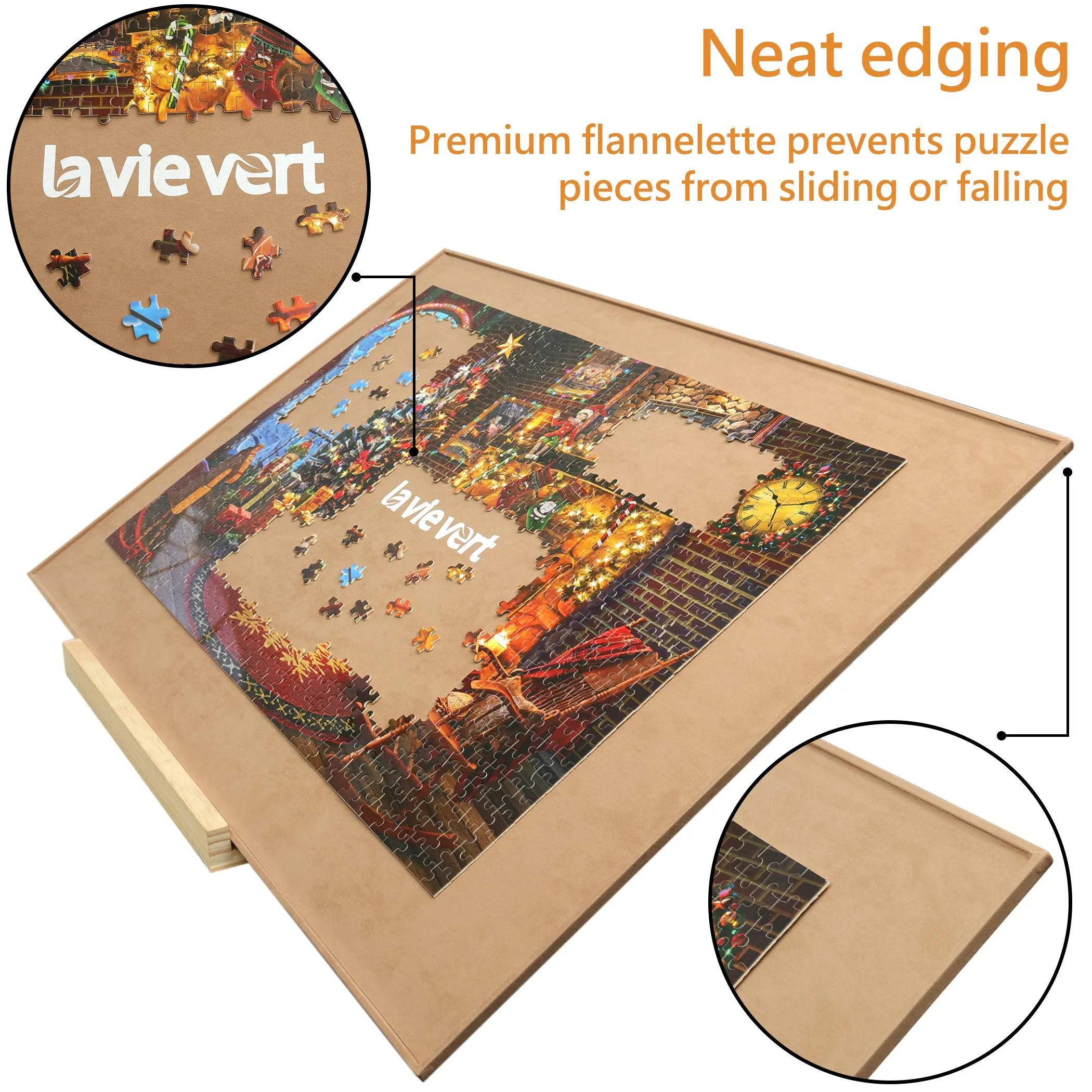 Lavievert Wooden Jigsaw Puzzle Board Portable Puzzle Plateau for Puzzle Storage Puzzle Saver, Non-Slip Surface, Fits Up to 1500 Pieces - Khaki