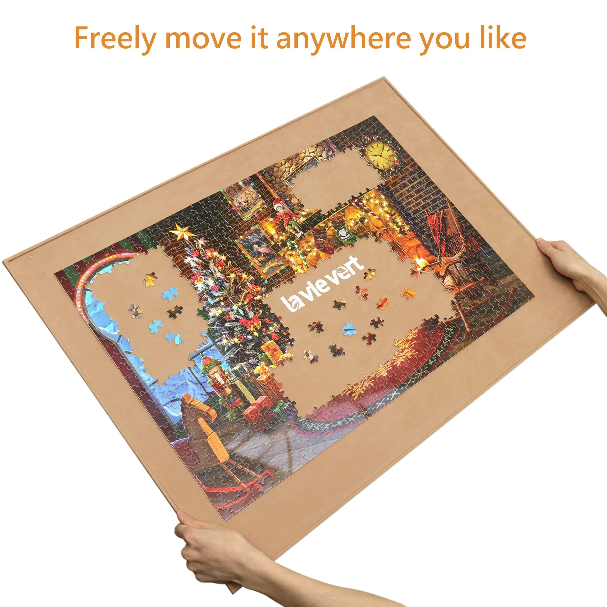 Lavievert Wooden Jigsaw Puzzle Board Portable Puzzle Plateau for Puzzle Storage Puzzle Saver, Non-Slip Surface, Fits Up to 1500 Pieces - Khaki