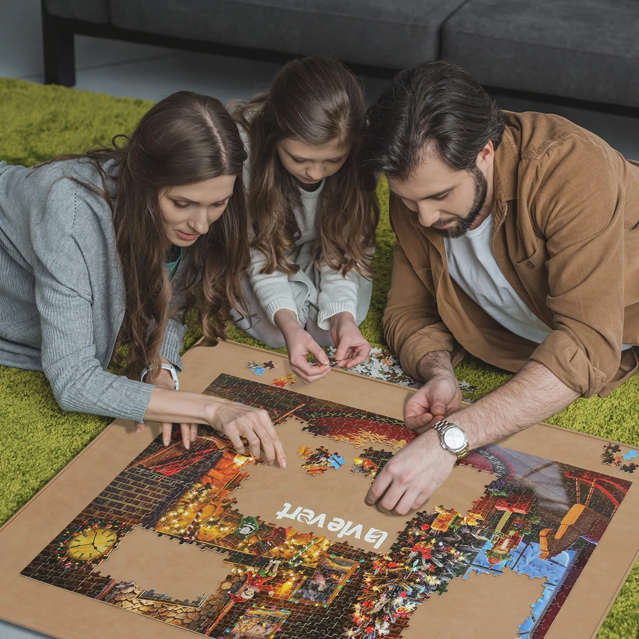 Lavievert Wooden Jigsaw Puzzle Board Portable Puzzle Plateau for Puzzle Storage Puzzle Saver, Non-Slip Surface, Fits Up to 1500 Pieces - Khaki