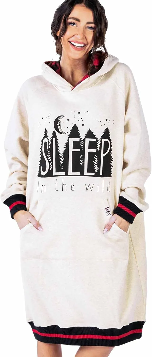Lazy One Oversized Hoodie Sweatshirt, Comfortable Sleepwear, Sweater Dress for Women