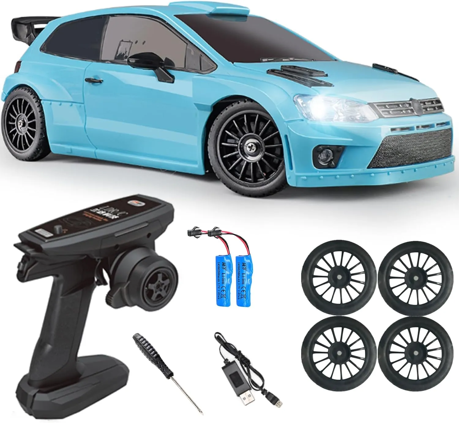 LD2801 1/28 Mini RC Drift Car GTR 2.4GHz 4WD RTR with 4PCS Drift Tires Racing Radio Control Cars (Blue2)