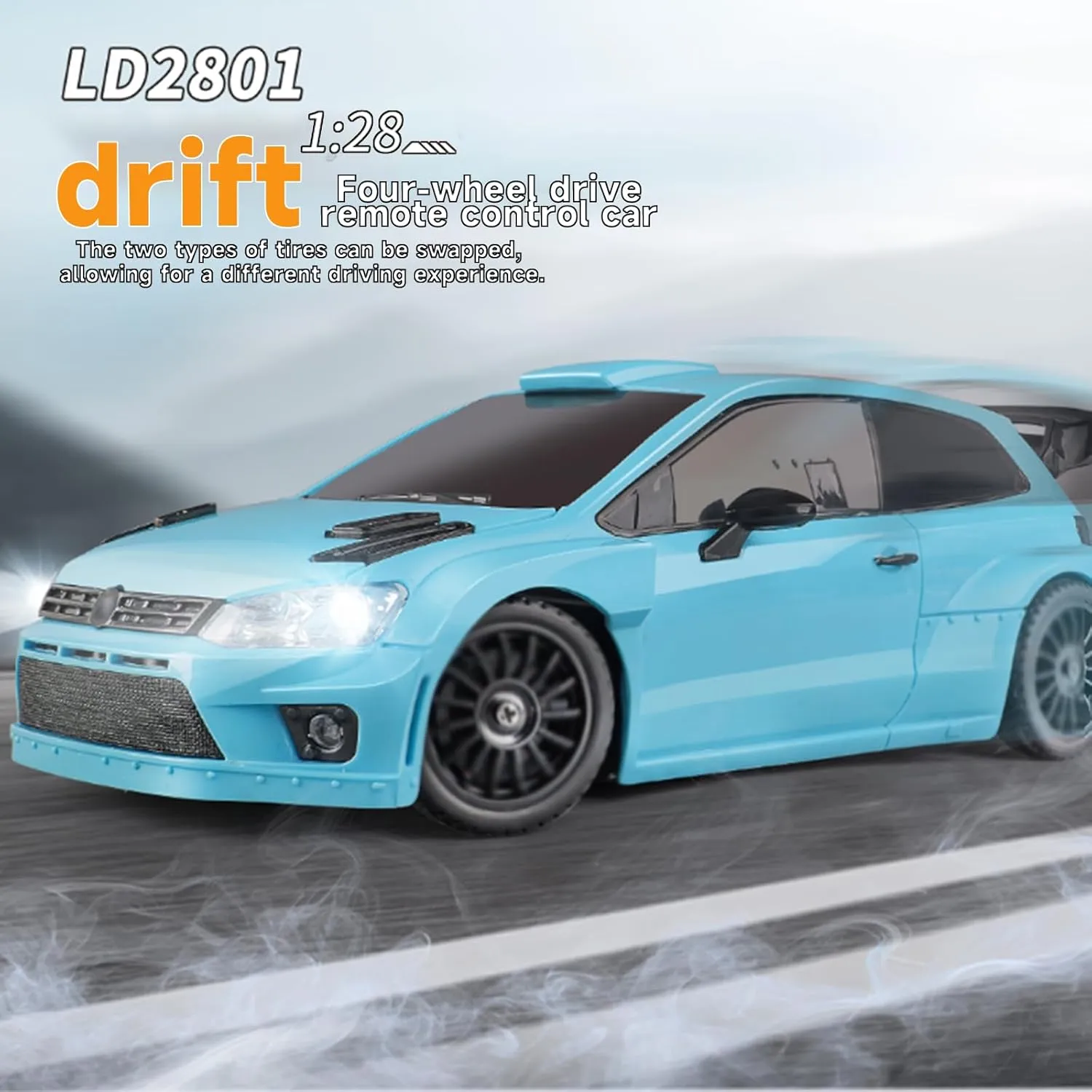 LD2801 1/28 Mini RC Drift Car GTR 2.4GHz 4WD RTR with 4PCS Drift Tires Racing Radio Control Cars (Blue2)