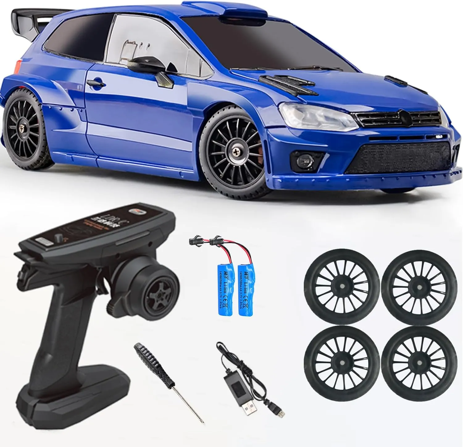LD2801 1/28 Mini RC Drift Car GTR 2.4GHz 4WD RTR with 4PCS Drift Tires Racing Radio Control Cars (Blue)